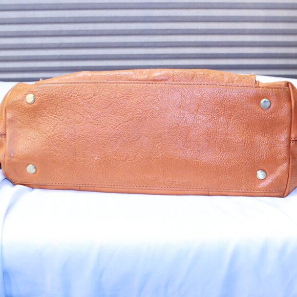 Cole Haan Orange Pebbled Leather Double Braided Handle Footed Large Tote Bag - Picture 14 of 16